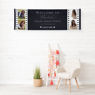 Filmstrip Vier Fotocollage Abschluss Blau Banner