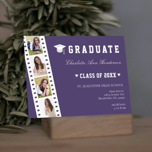 Filmstrip Vier Fotomaterial Open House | Lila Einladung