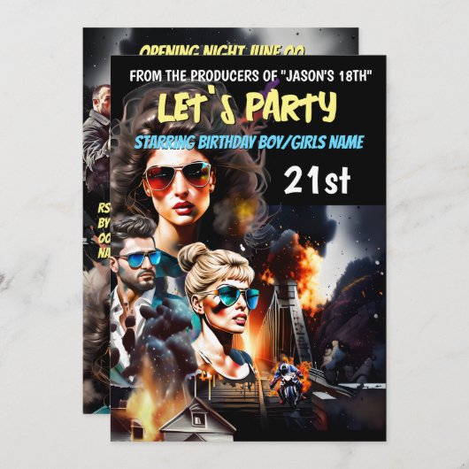 Filmtheater Action Drama Poster Erwachsene Geburts Einladung (Vorne/Hinten)
