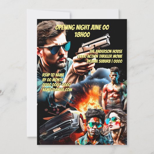 Filmtheater-Action-Thriller Poster Erwachsene Gebu Einladung (Rückseite)