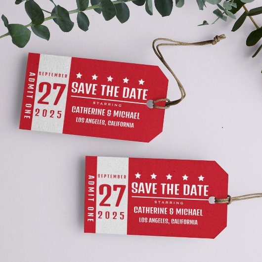 Filmticket Hollywood Wedding Save the Date Geschenkanhänger