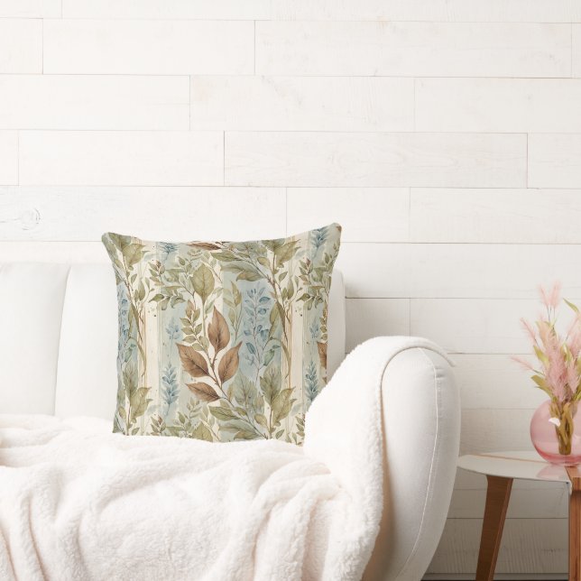 Filmy Sage & Brown Blätter über Streifen Kissen (Liege)