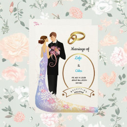 Filz Ecru Papier Paar und Ringe Hochzeit Einladung