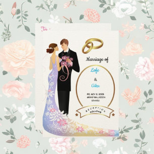 Filz Ecru Papier Paar und Ringe Hochzeit Einladung