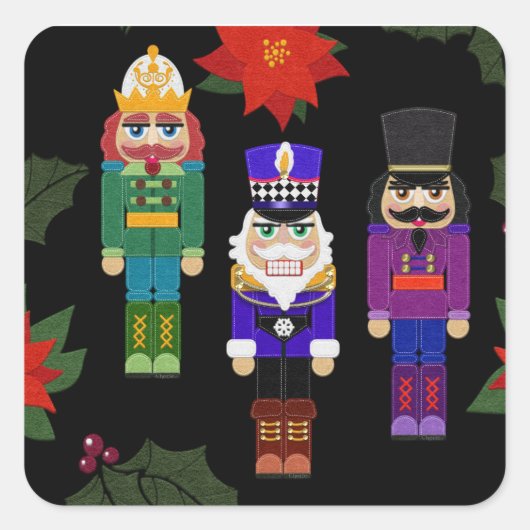 Filz-Look-Nussknacker-Soldaten Whimsical Quadratischer Aufkleber (Vorderseite)