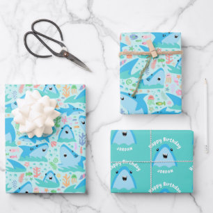 Fin-tastic Hai Geburtstagsparty Kinder unter dem M Geschenkpapier Set
