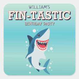 Fin-tastic Shark Ocean Birthday Quadratischer Aufkleber