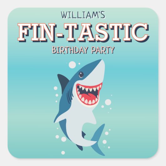Fin-tastic Shark Ocean Birthday Quadratischer Aufkleber (Vorderseite)