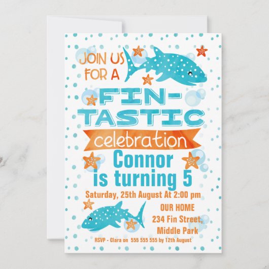 Fin-tastic Whale Shark Birthday Einladung (Vorderseite)