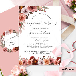 Fina Invitación Con Flores En Rosa De Quinceañera Einladung