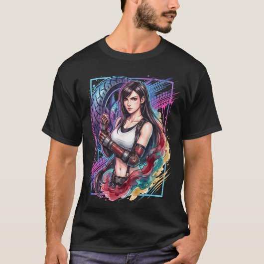 Final Fantasy VII Tifa Lockhart schwarzer Rock Sti T-Shirt (Vorderseite)
