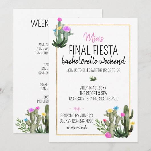 Final Fiesta Bachelorette Weekend Einladung (Vorne/Hinten)