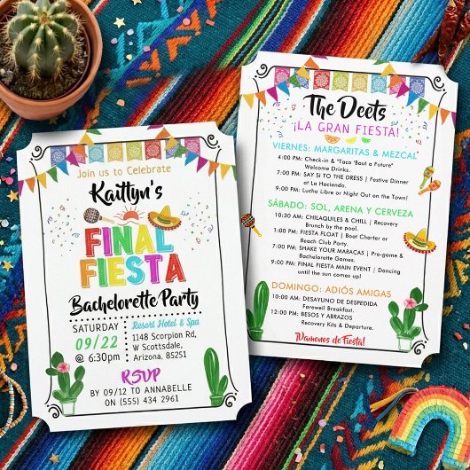 Final Fiesta Bachelorette Weekend Party Itinerary Einladung