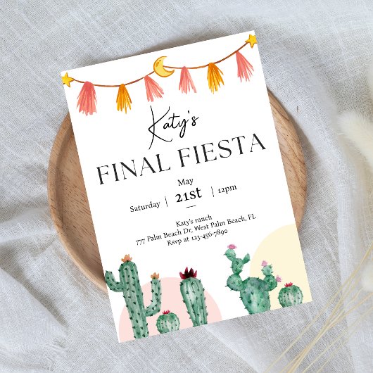 Final Fiesta Bridal/Junggeselinnen-Abschied Einlad Einladung
