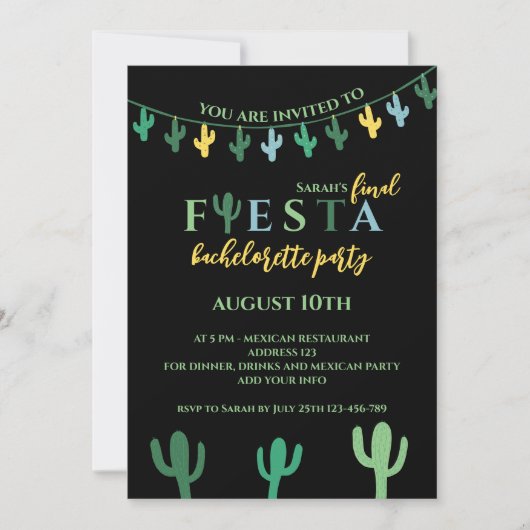 Final Fiesta Cactus Vibrant Bachelorette Party Einladung (Vorderseite)
