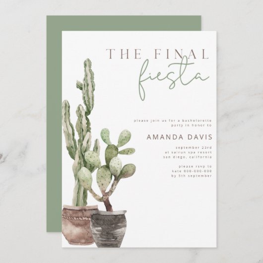 Final Fiesta, mexikanisch, Cactus Junggeselinnen-A Einladung (Vorne/Hinten)