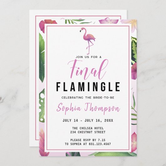 Final Flamingle Bachelorette Wochenende Itinerary Einladung (Vorne/Hinten)