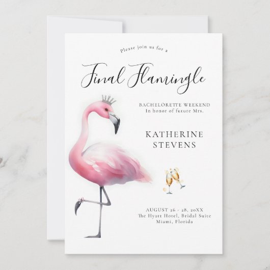 Final Flamingle Fun Junggeselinnen-Abschied Itiner Einladung (Vorderseite)