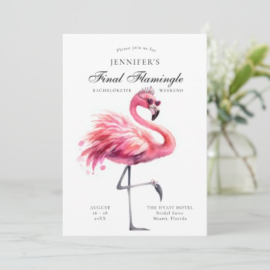 Final Flamingle Funny Junggeselinnen-Abschied Itin Einladung (Stehend Vorderseite)