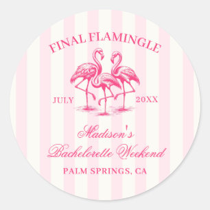 Final Flamingle Pink Striped Bachelorette Runder Aufkleber
