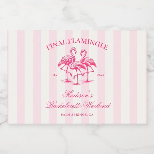 Final Flamingle Pink Striped Bachelorette Schaumweinetikett (Einzelnes Label)