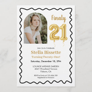 Finally 21 | Modern Gold Balloon Photo Birthday Einladung