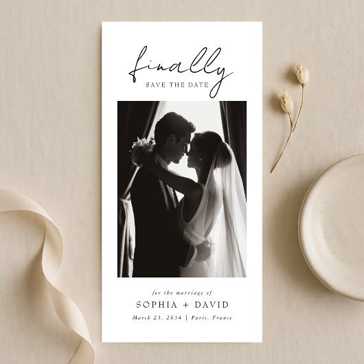 Finally | Black and White Bookmark Photo Wedding Save The Date