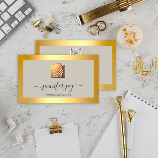 Finance Consulting Broker Gold Gray Logo QR Visitenkarte