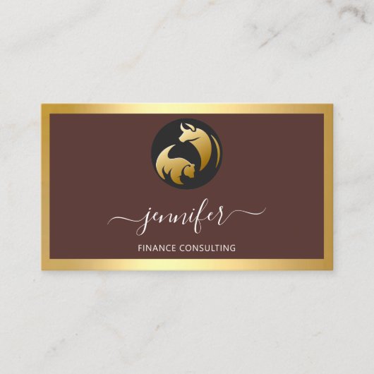 Finance Consulting Broker Stock Bufalo Bear Gold Visitenkarte (Vorderseite)