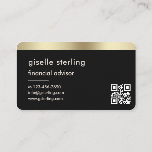 Financial Advisor Black Gold QR Code Visitenkarte (Rückseite)