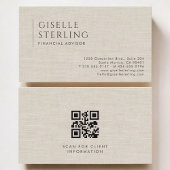 Financial Advisor Luxury Neutral Linen QR Code Visitenkarte