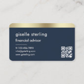 Financial Advisor Navy Blue Gold QR Code Visitenkarte (Rückseite)