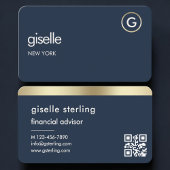 Financial Advisor Navy Blue Gold QR Code Visitenkarte