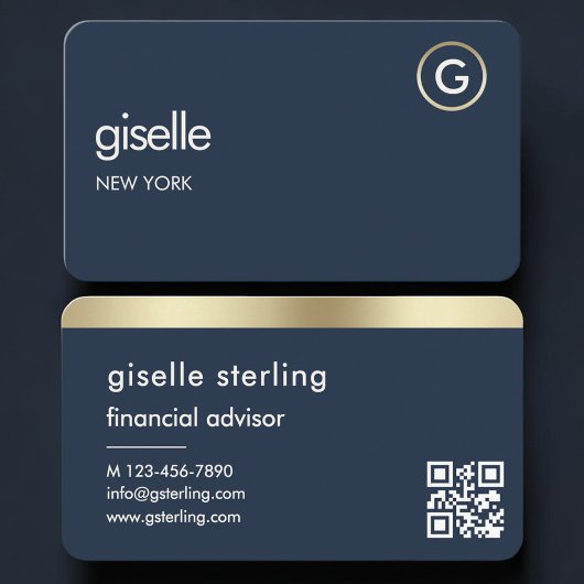 Financial Advisor Navy Blue Gold QR Code Visitenkarte