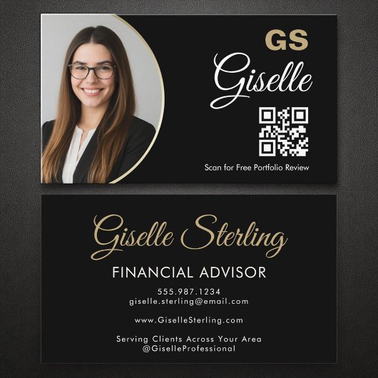 Financial Agent Black Gold Foto QR-Code Visitenkarte