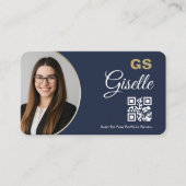 Financial Agent Photo QR Code Navy Blue Gold  Visitenkarte (Vorderseite)