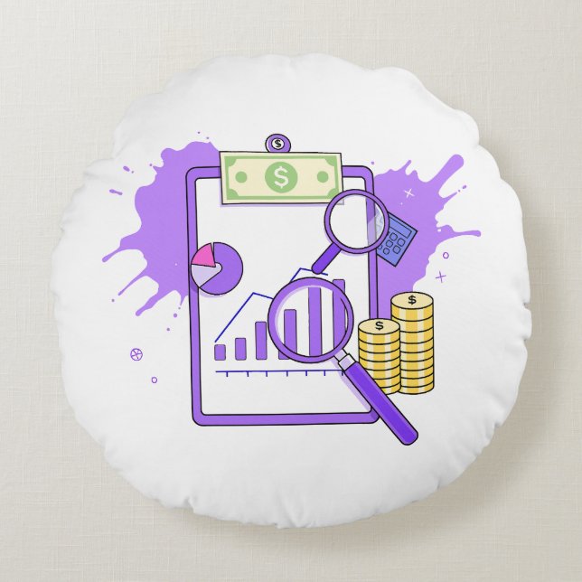 Financial Analysis Report Money Magnifying Glass Rundes Kissen (Vorderseite)