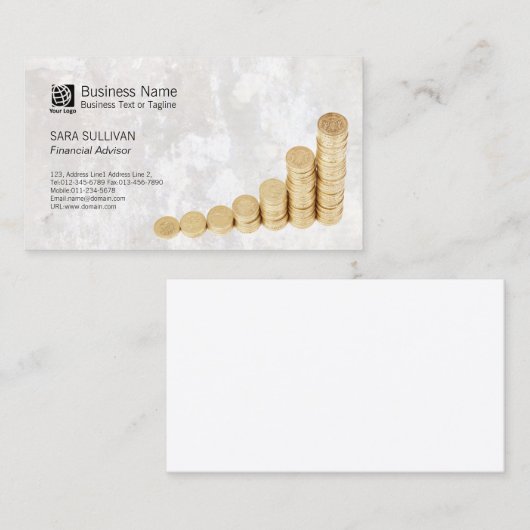FinancialAdvisor FinanceServices Money Coins Stack Visitenkarte (Vorne/Hinten)