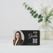 Finanzagent QR-Code Foto Schwarz Gold Visitenkarte (Stehend Vorderseite)