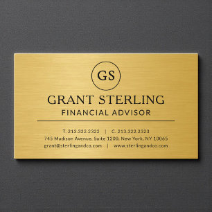 Finanzberater Gold Metall Luxus-Monogramm Visitenkarte
