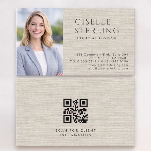Finanzberater Leinen Foto QR Code Visitenkarte