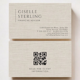 Finanzberater Luxus Neutraler Leinen QR-Code Visitenkarte