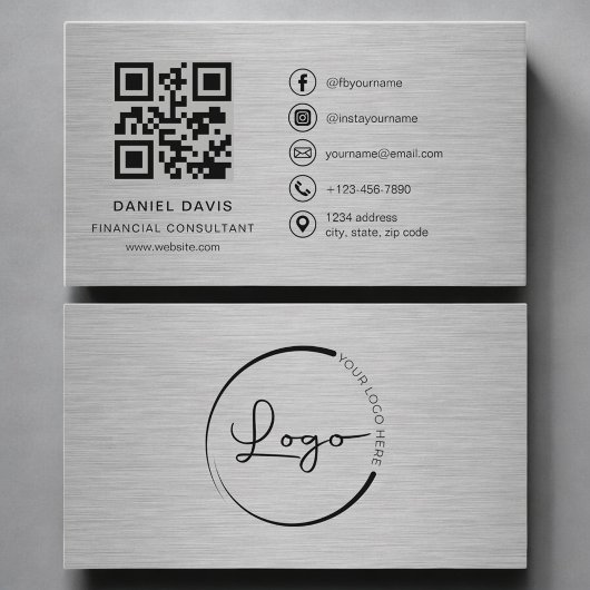 Finanzberater Metall QR-Code Visitenkarte