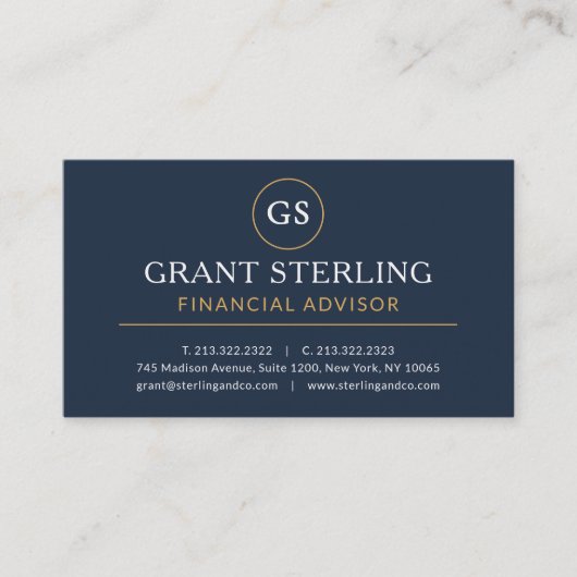 Finanzberater Navy Blue Gold Luxury Modern Visitenkarte (Vorderseite)