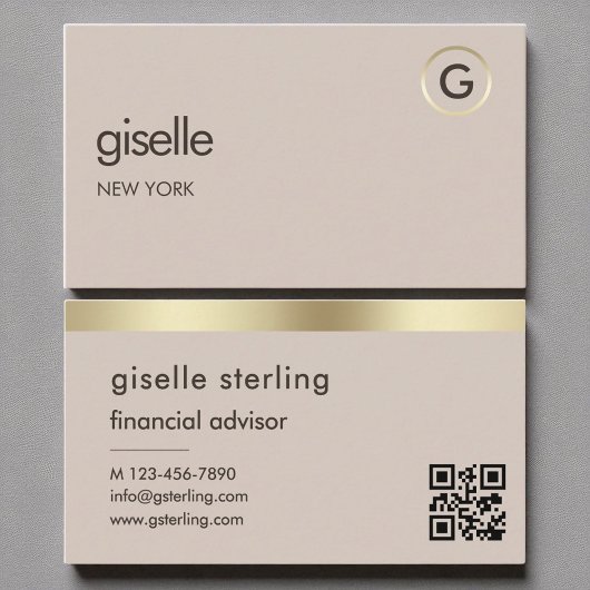 Finanzberater QR Code Imitats Gold Foil Monogram Visitenkarte