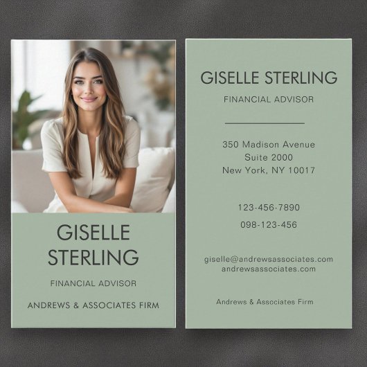 Finanzberater Sage Green Beruflich Foto Visitenkarte