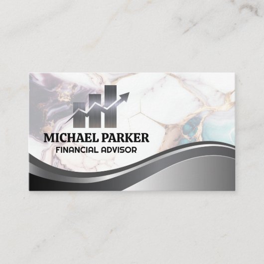 Finanzielles Logo | Farbiger Marmor | Metallisch Visitenkarte (Vorderseite)