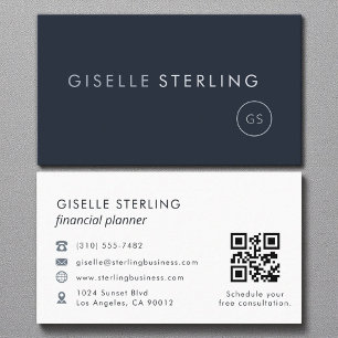 Finanzplaner QR Code Navy Blue Luxury Visitenkarte