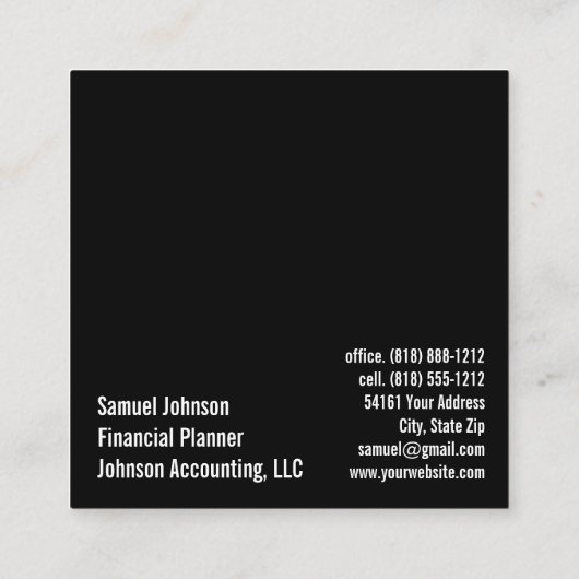 Finanzplaner Vermögensverwaltung Quadratische Visitenkarte (Rückseite)
