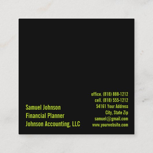 Finanzplaner Vermögensverwaltung Quadratische Visitenkarte (Rückseite)